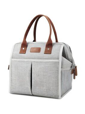 Lunch Bag for Women & Men, Large Cooler Tote Bags with Water Resistant (Grey)